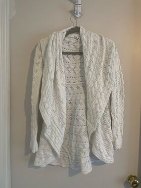 CAbi White Crochet Open Front Cardigan M #502